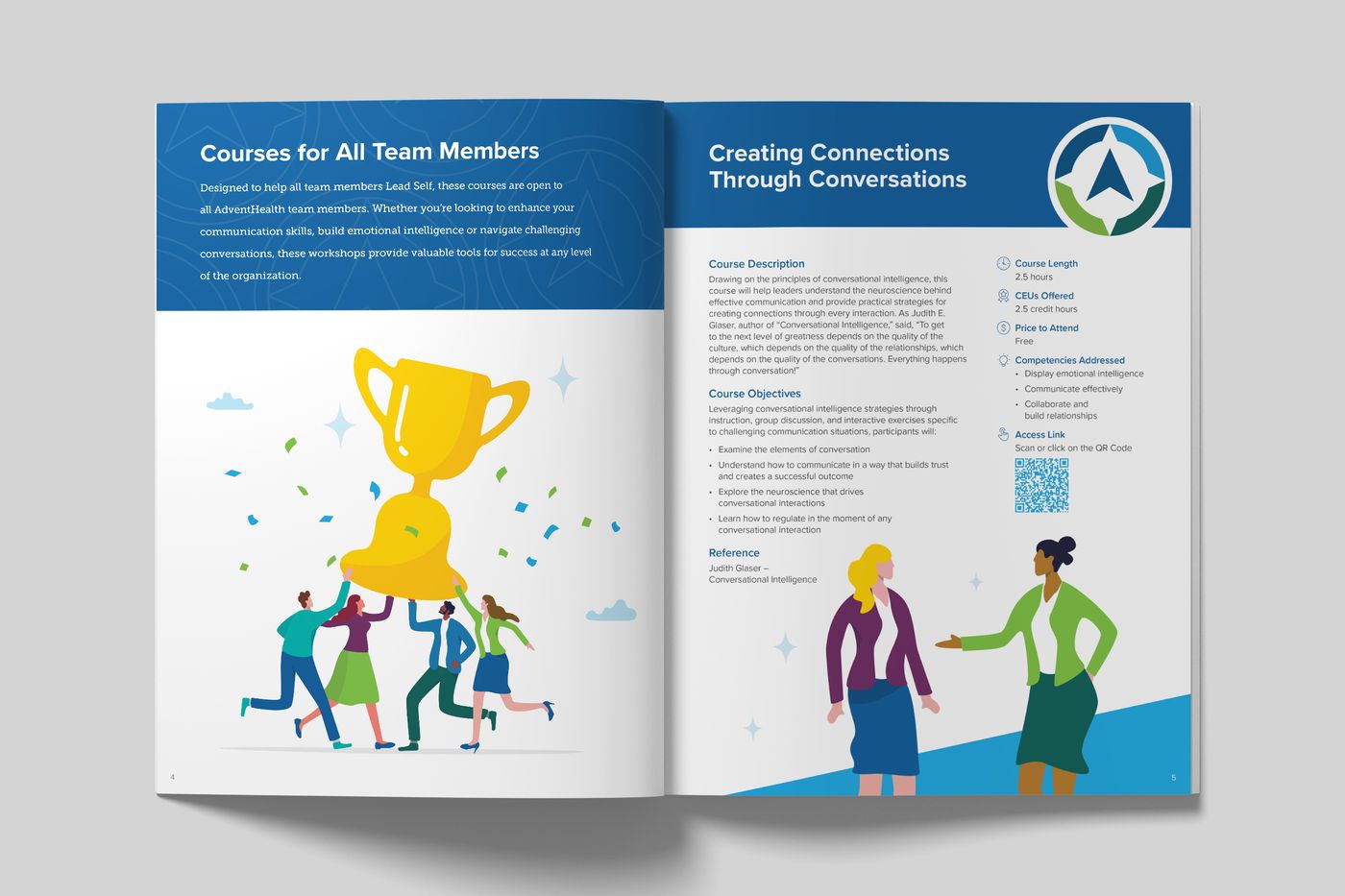 Courses for All Team Members section opener and Creating Connections Through Conversations course page